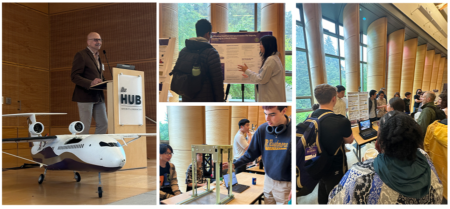 A collage featuring individuals in a lightning talks and poster sessions event