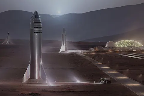 render of a group of rockets on a station