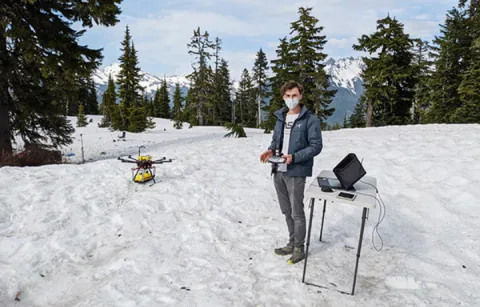  Chris Hayner at the “command center” in the snow